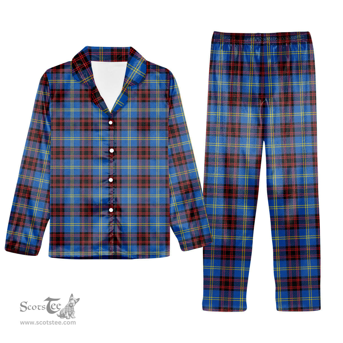 ScotsTee Shop Scottish Rutherford Modern Tartan Pajama Satin Velvet Flannel Pajama Set