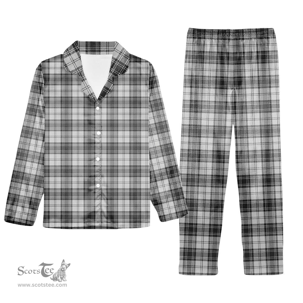 ScotsTee Shop Scottish Sandilands Grey Tartan Pajama Satin Velvet Flannel Pajama Set