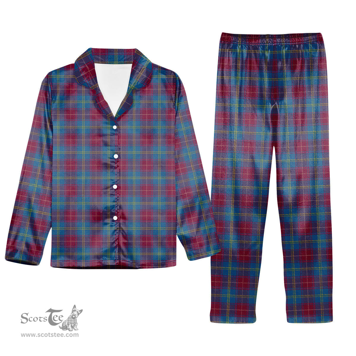 ScotsTee Shop Scottish Yarns to Yearn For Tartan Pajama Satin Velvet Flannel Pajama Set