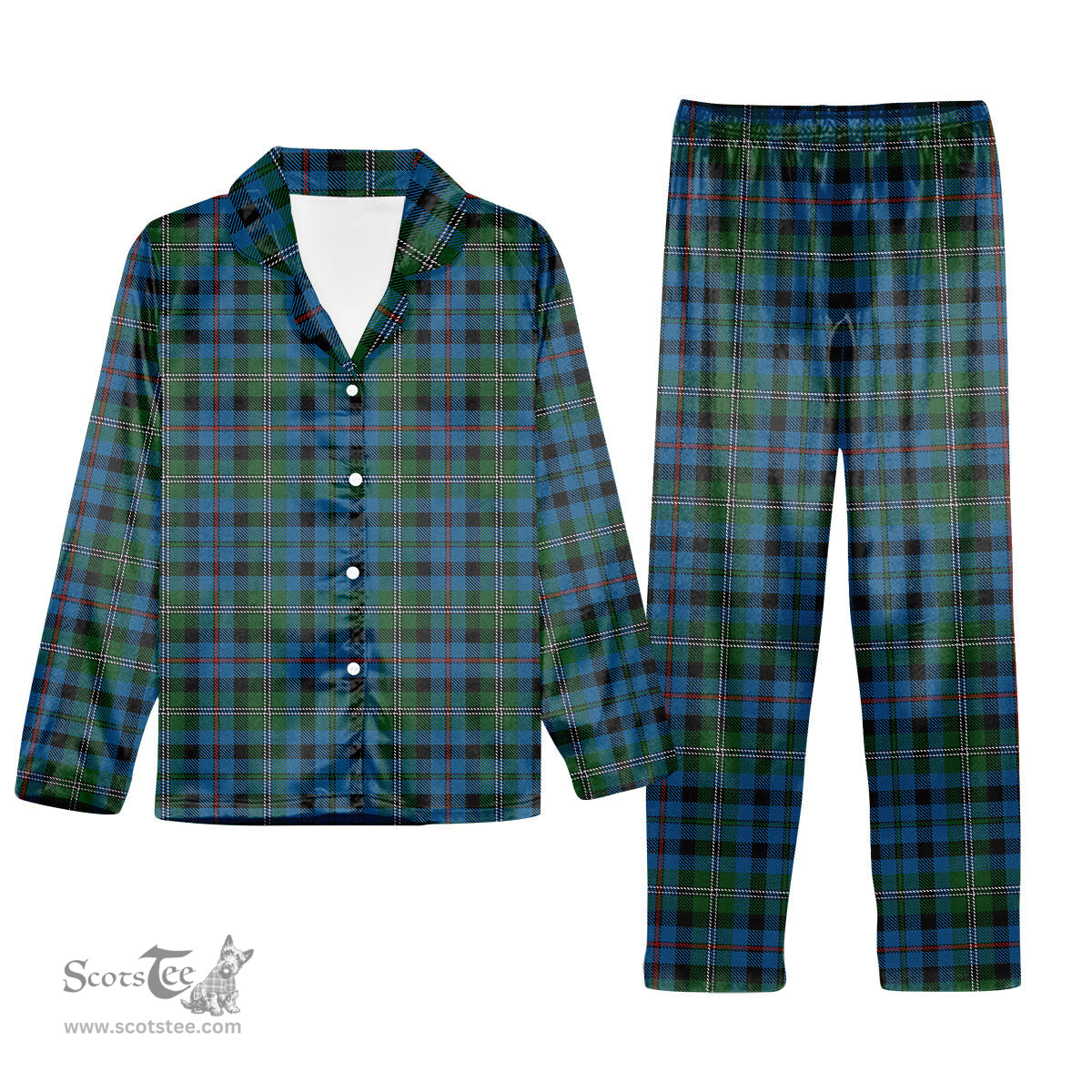 ScotsTee Shop Scottish Stephenson Hunting Red Stripe Tartan Pajama Satin Velvet Flannel Pajama Set