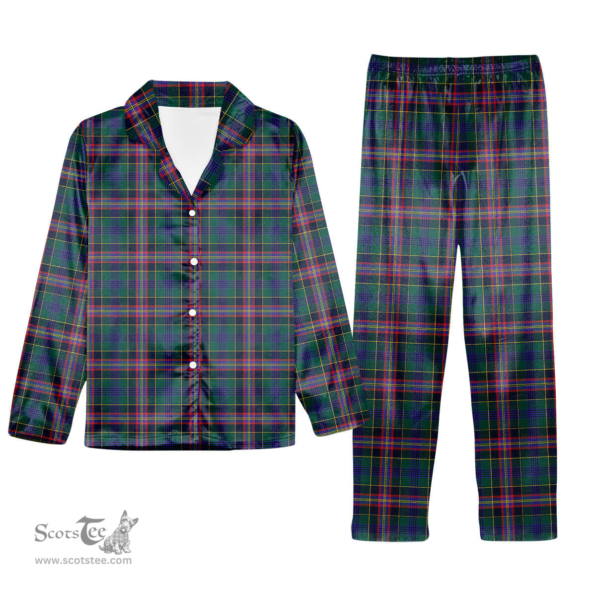 ScotsTee Shop Scottish Pitcairn Hunting Modern Tartan Pajama Satin Velvet Flannel Pajama Set