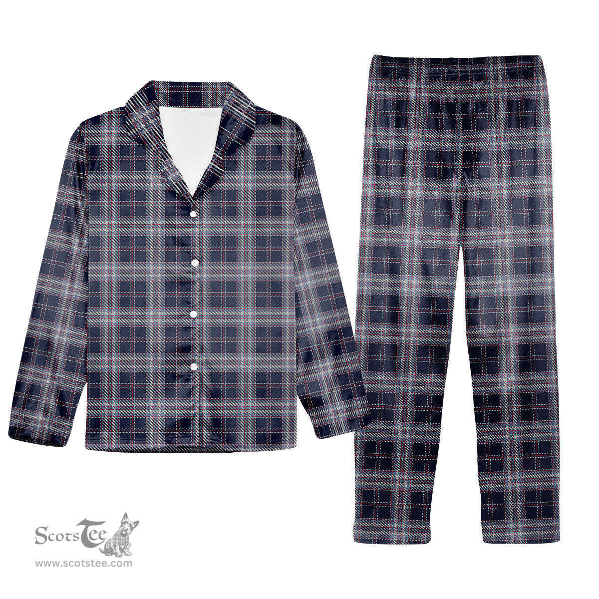 ScotsTee Shop Scottish Yokohama Takashimaya Blue Tartan Pajama Satin Velvet Flannel Pajama Set