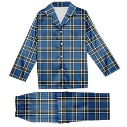 ScotsTee Shop Scottish Thompson Society Dress Blue Modern Tartan Pajama Satin Velvet Flannel Pajama Set