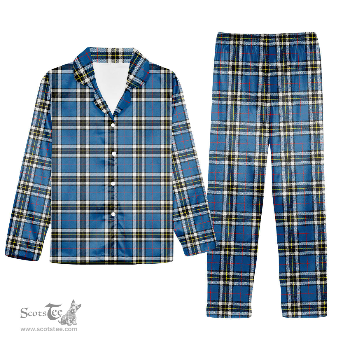 ScotsTee Shop Scottish Thompson Society Dress Blue Modern Tartan Pajama Satin Velvet Flannel Pajama Set