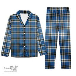 ScotsTee Shop Scottish Thompson Society Dress Blue Modern Tartan Pajama Satin Velvet Flannel Pajama Set