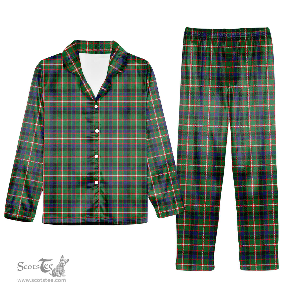ScotsTee Shop Scottish Reid Green SC Tartan Pajama Satin Velvet Flannel Pajama Set