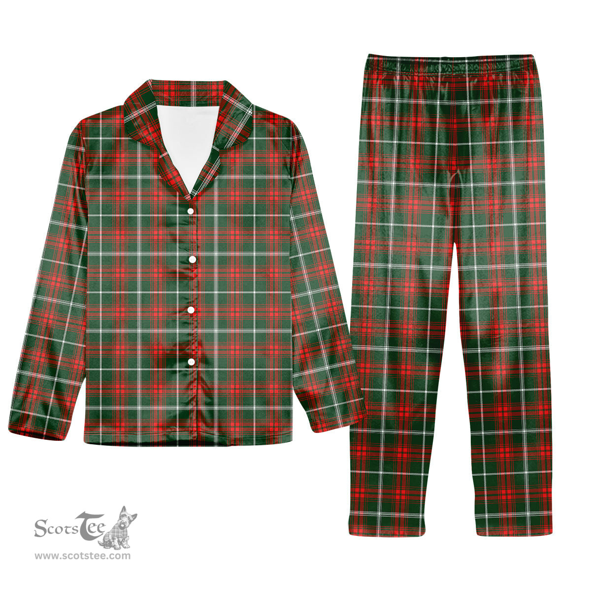 ScotsTee Shop Scottish Prince of Wales Tartan Pajama Satin Velvet Flannel Pajama Set