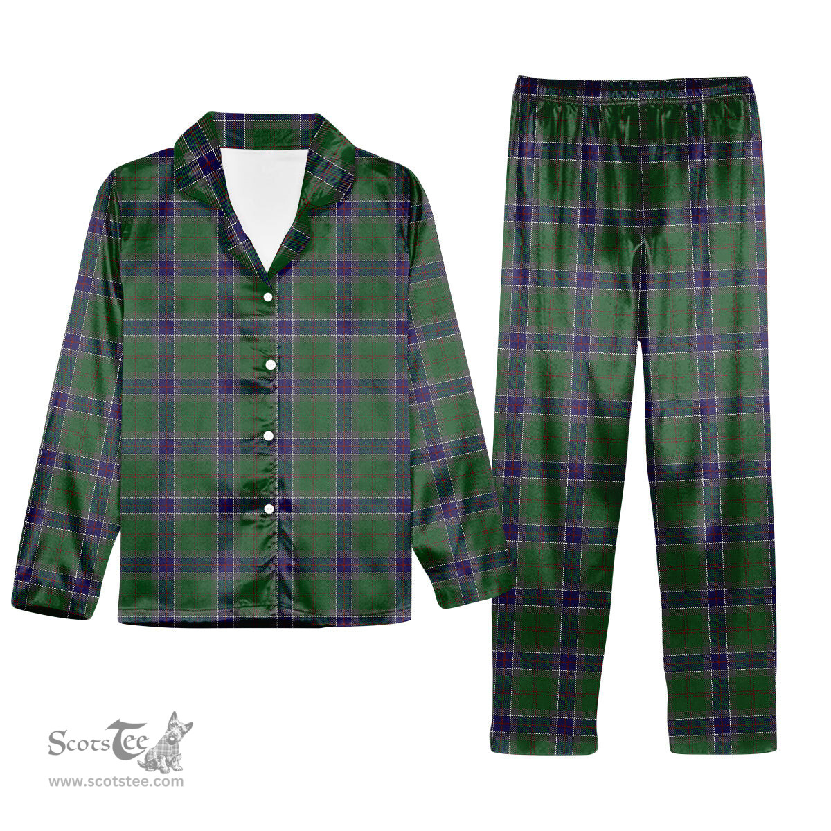 ScotsTee Shop Scottish Sinclair Green Tartan Pajama Satin Velvet Flannel Pajama Set