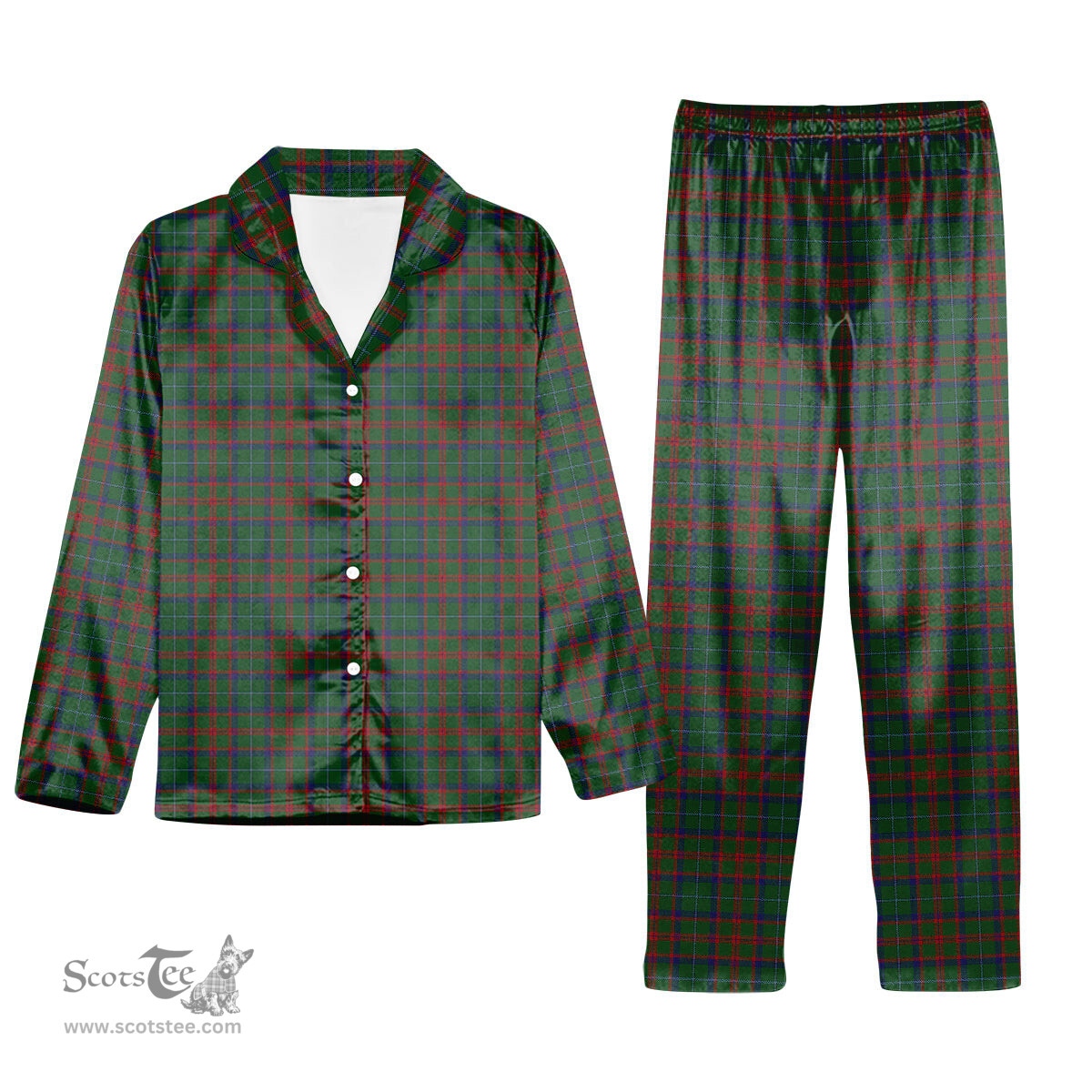 ScotsTee Shop Scottish Shaw of Tordarroch Green Hunting Tartan Pajama Satin Velvet Flannel Pajama Set