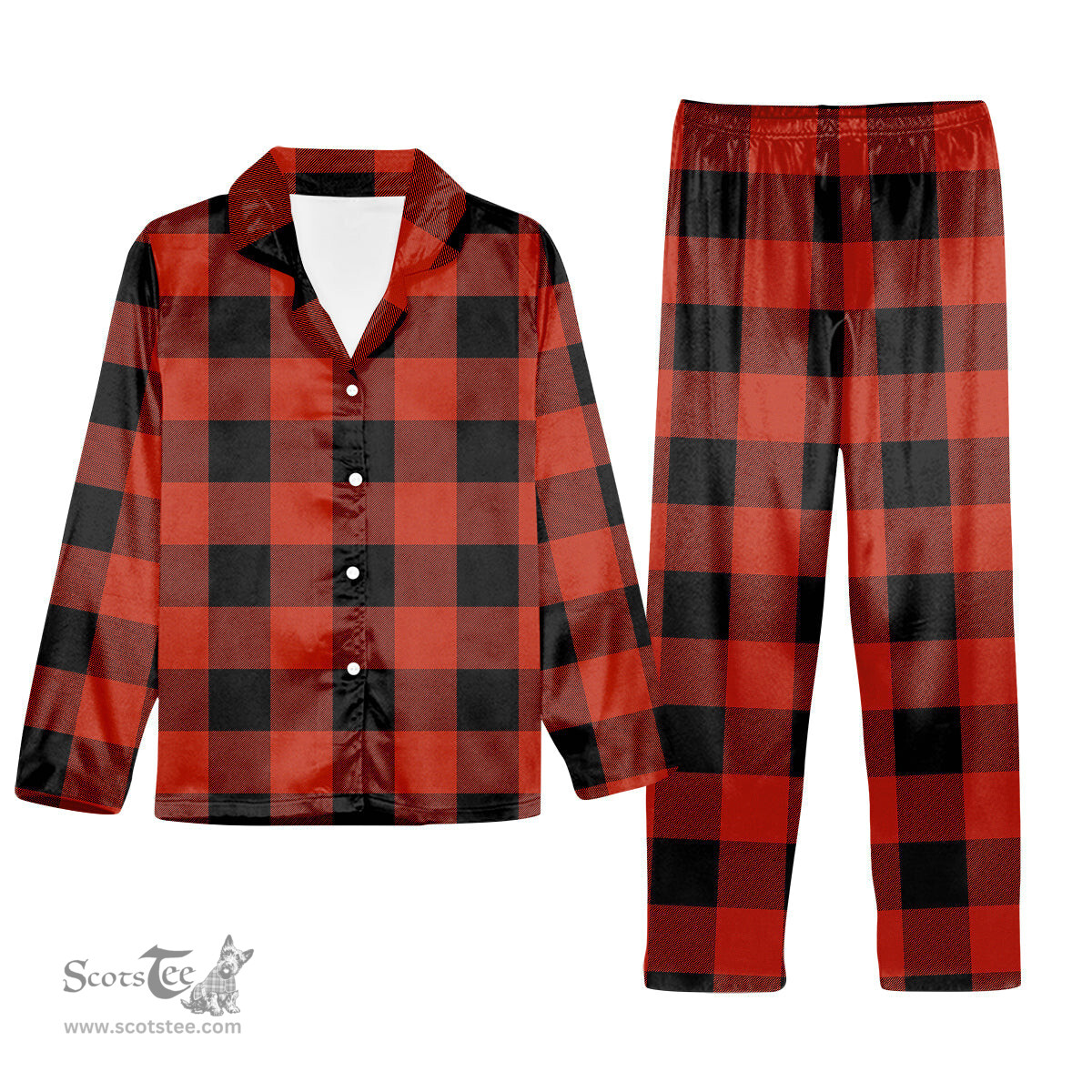 ScotsTee Shop Scottish Gregor Red & Black Ancient Tartan Pajama Satin Velvet Flannel Pajama Set