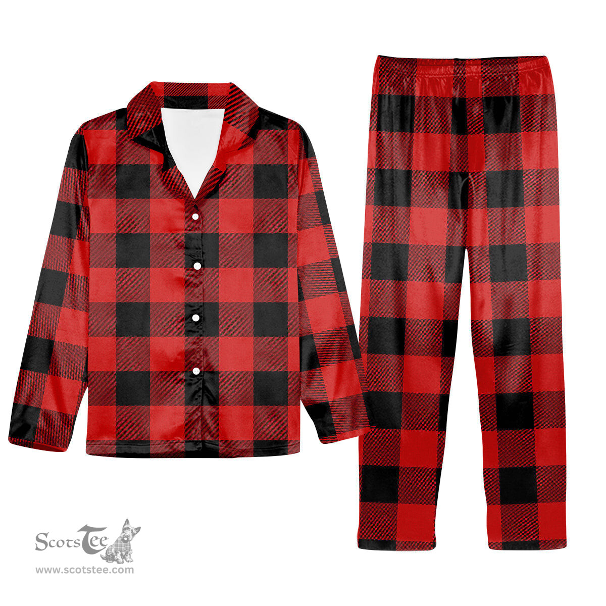 ScotsTee Shop Scottish Gregor Red & Black Modern Tartan Pajama Satin Velvet Flannel Pajama Set