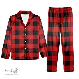 ScotsTee Shop Scottish Gregor Red & Black Modern Tartan Pajama Satin Velvet Flannel Pajama Set