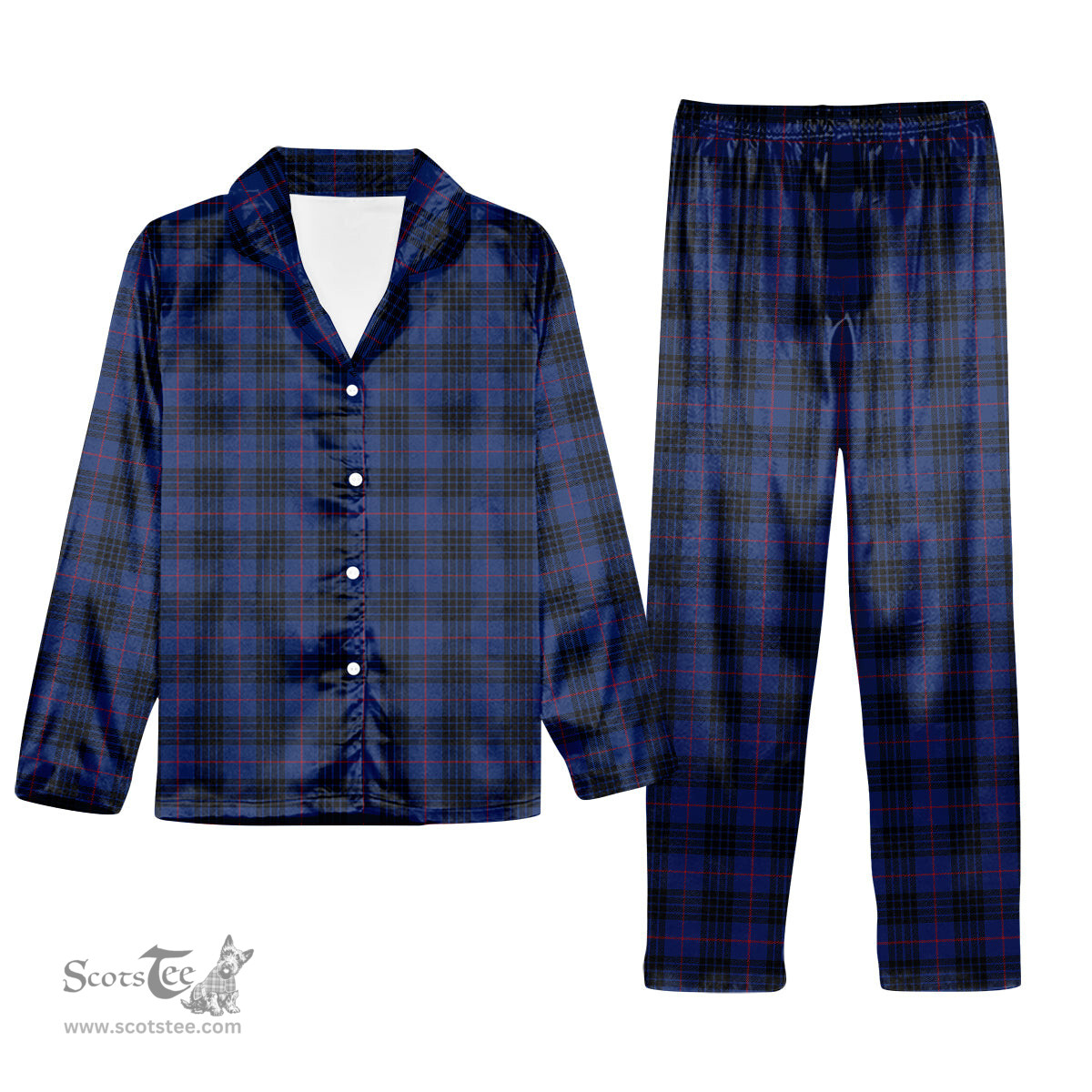 ScotsTee Shop Scottish MacKay Blue Modern Tartan Pajama Satin Velvet Flannel Pajama Set