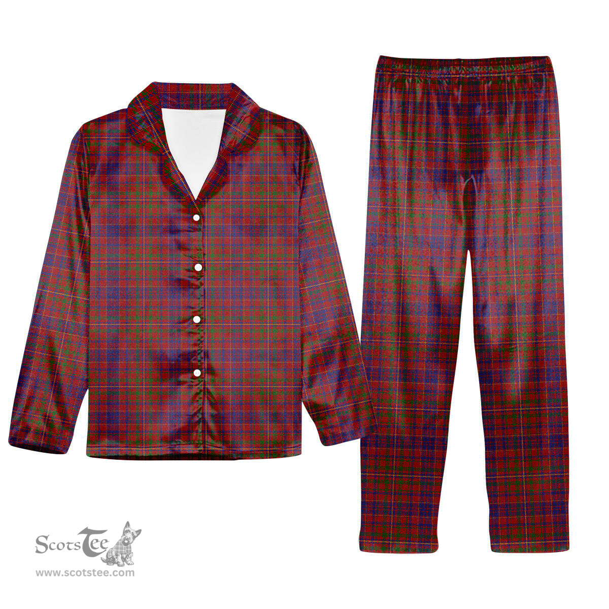 ScotsTee Shop Scottish MacLeod Red Tartan Pajama Satin Velvet Flannel Pajama Set