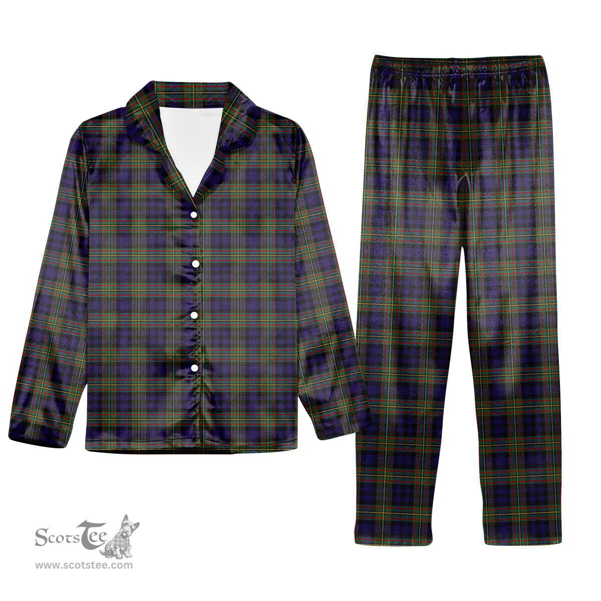 ScotsTee Shop Scottish MacLellan Modern Tartan Pajama Satin Velvet Flannel Pajama Set