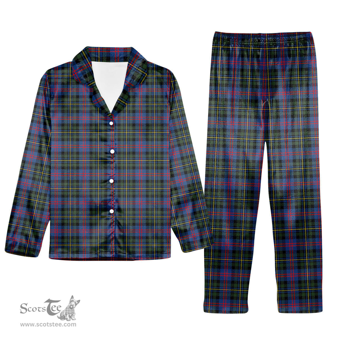 ScotsTee Shop Scottish Malcolm of Berwick Modern Tartan Pajama Satin Velvet Flannel Pajama Set