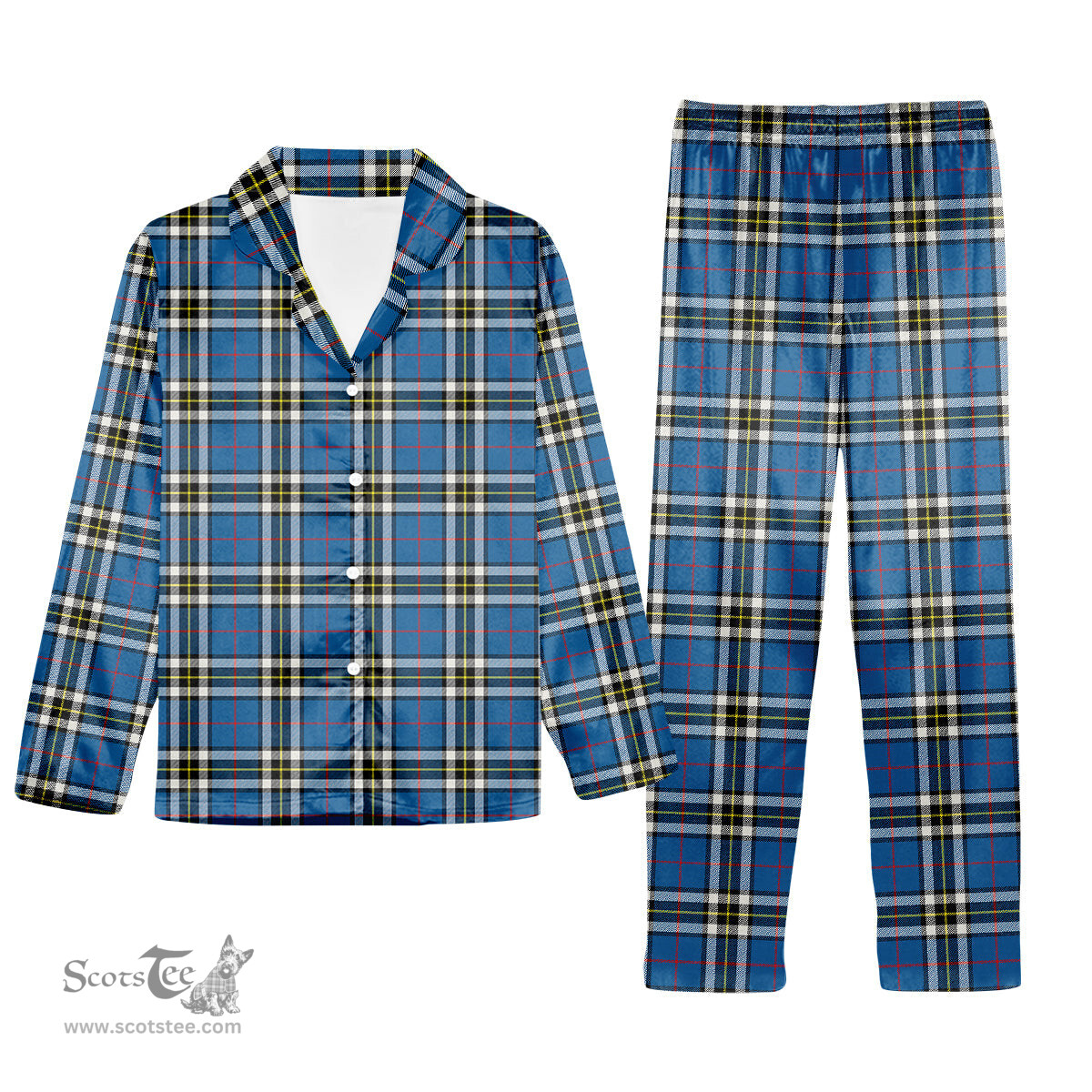 ScotsTee Shop Scottish MacThomas Blue Modern Tartan Pajama Satin Velvet Flannel Pajama Set