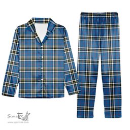 ScotsTee Shop Scottish MacThomas Blue Modern Tartan Pajama Satin Velvet Flannel Pajama Set