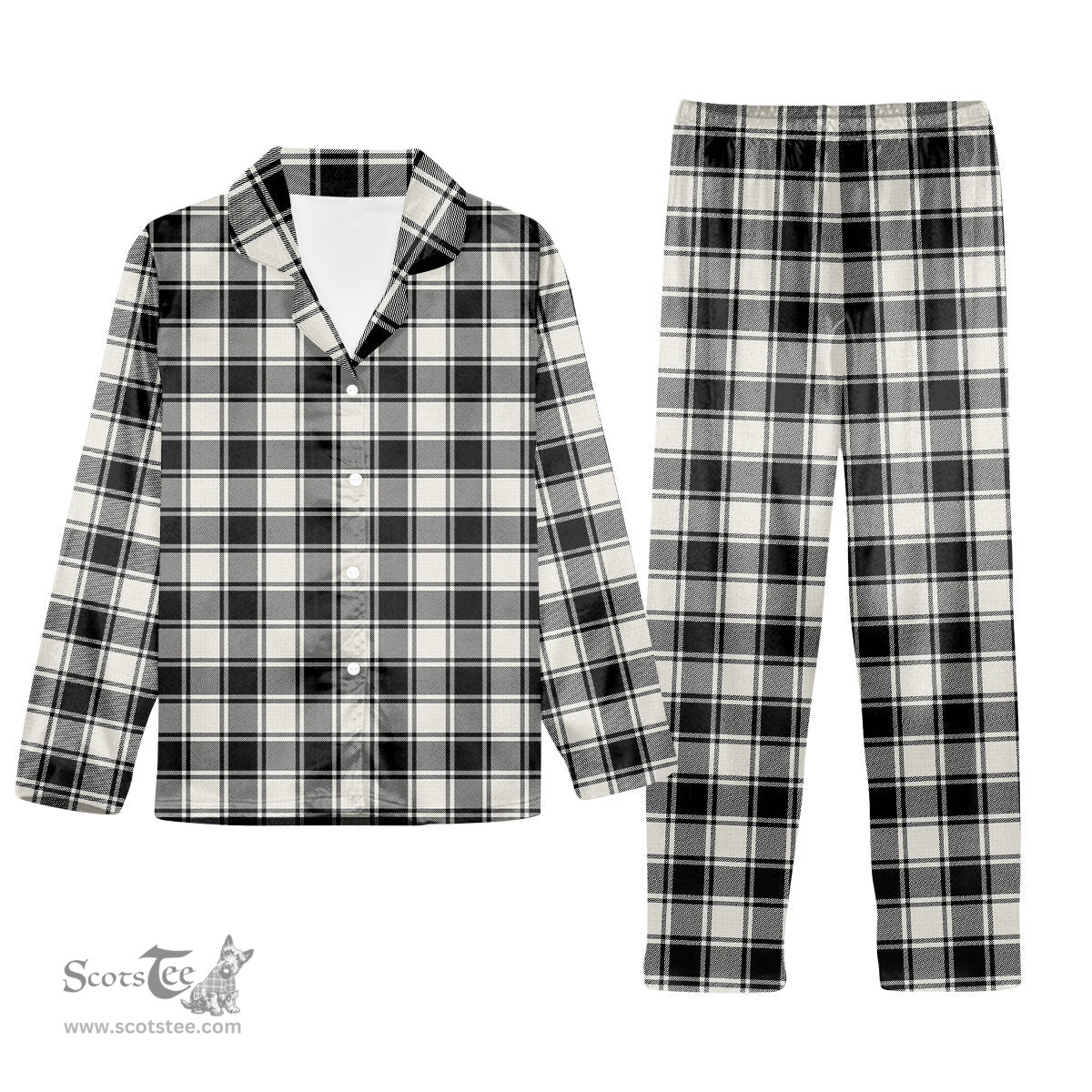 ScotsTee Shop Scottish MacPhee B&W Modern Tartan Pajama Satin Velvet Flannel Pajama Set