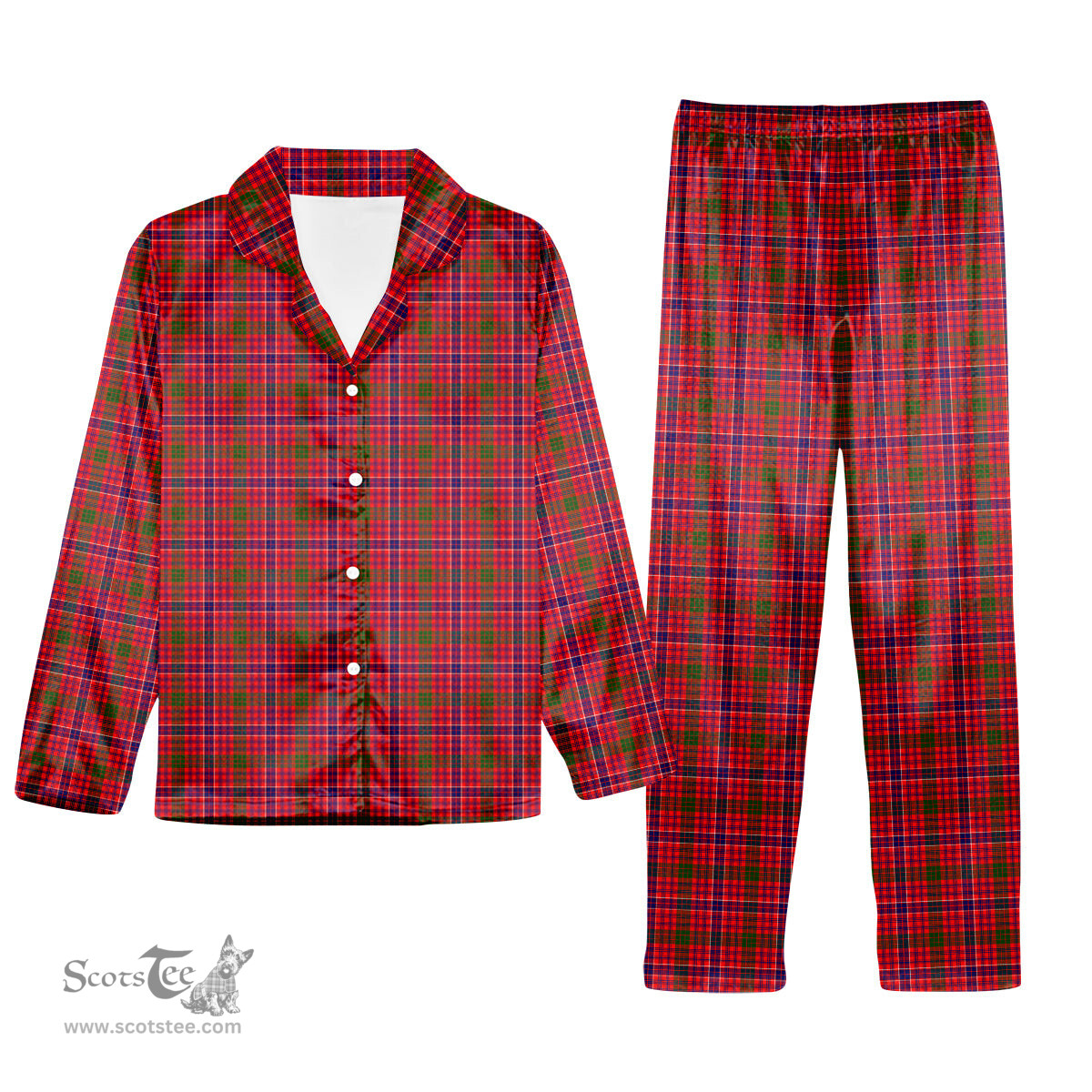 ScotsTee Shop Scottish MacRae Modern Tartan Pajama Satin Velvet Flannel Pajama Set