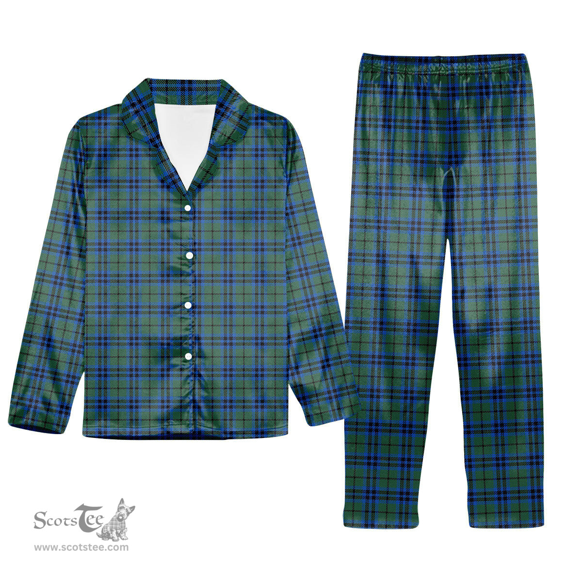 ScotsTee Shop Scottish Marshall Tartan Pajama Satin Velvet Flannel Pajama Set