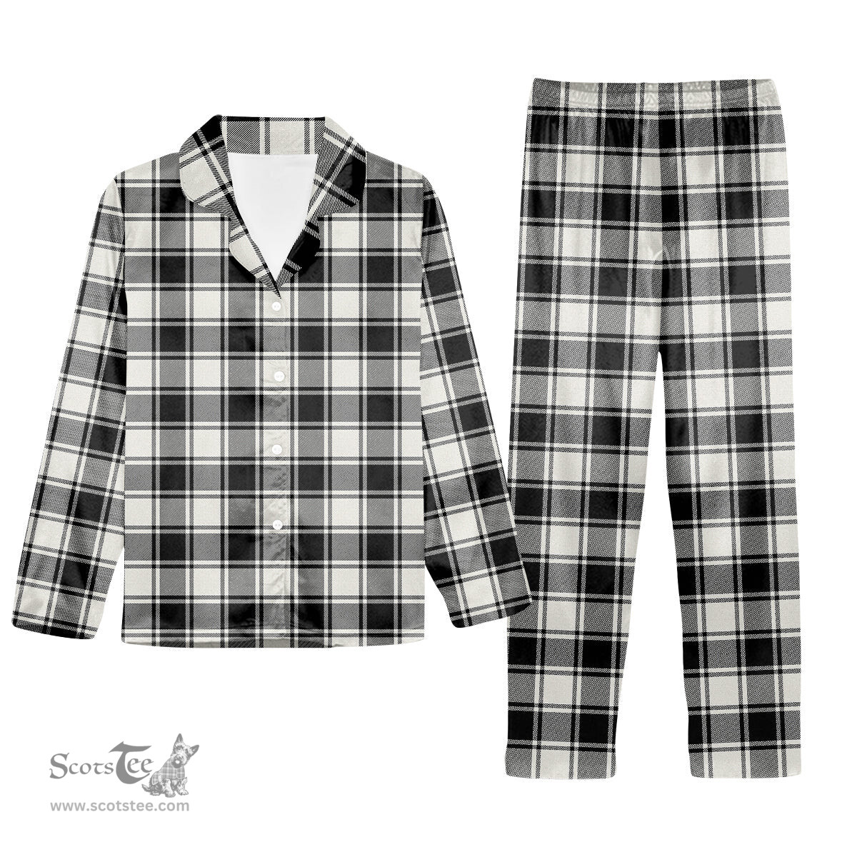 ScotsTee Shop Scottish McFie Black & White Modern Tartan Pajama Satin Velvet Flannel Pajama Set
