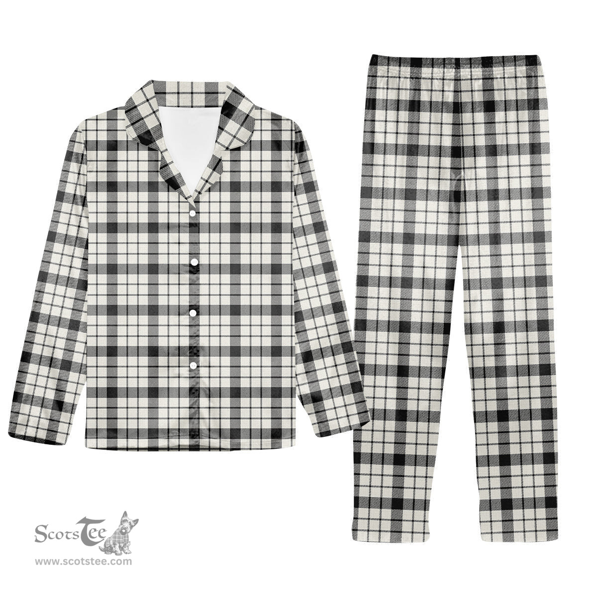 ScotsTee Shop Scottish McFarlane Black White Ancient Tartan Pajama Satin Velvet Flannel Pajama Set