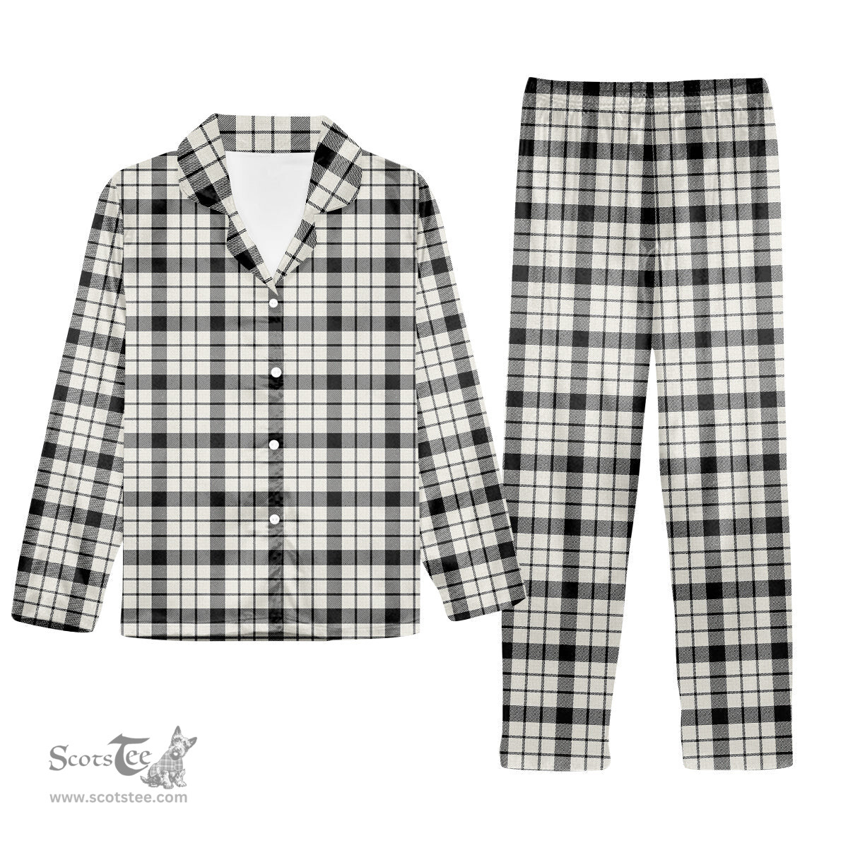 ScotsTee Shop Scottish McFarlane Black White Modern Tartan Pajama Satin Velvet Flannel Pajama Set