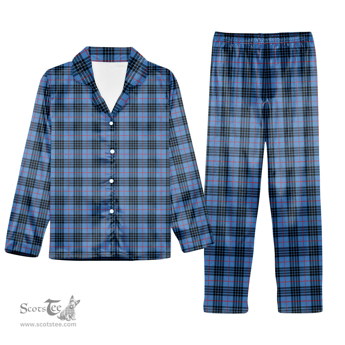 ScotsTee Shop Scottish McKay Blue Tartan Pajama Satin Velvet Flannel Pajama Set