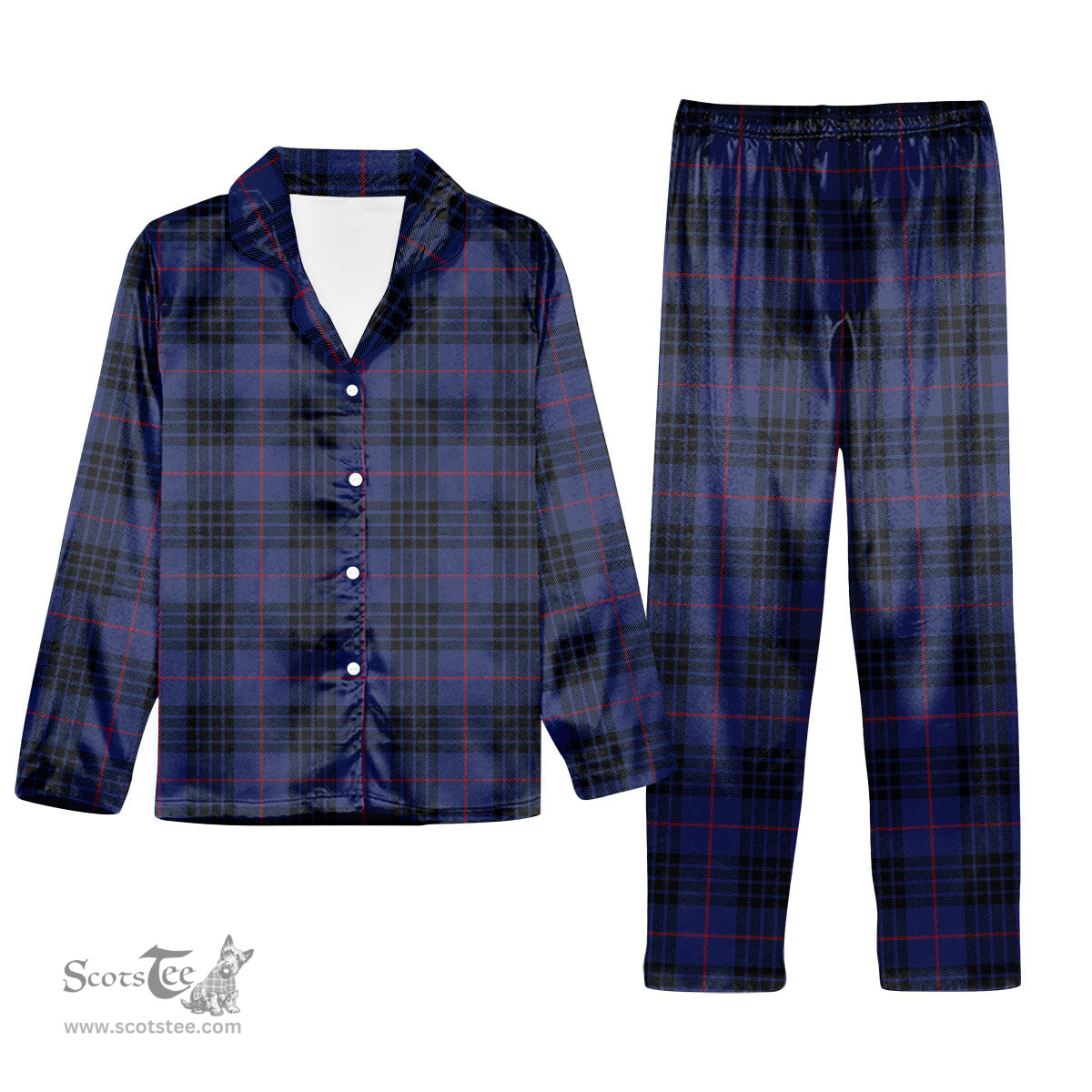 ScotsTee Shop Scottish McCoy Blue Tartan Pajama Satin Velvet Flannel Pajama Set