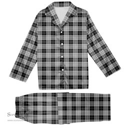 ScotsTee Shop Scottish McLeod Black and White Tartan Pajama Satin Velvet Flannel Pajama Set