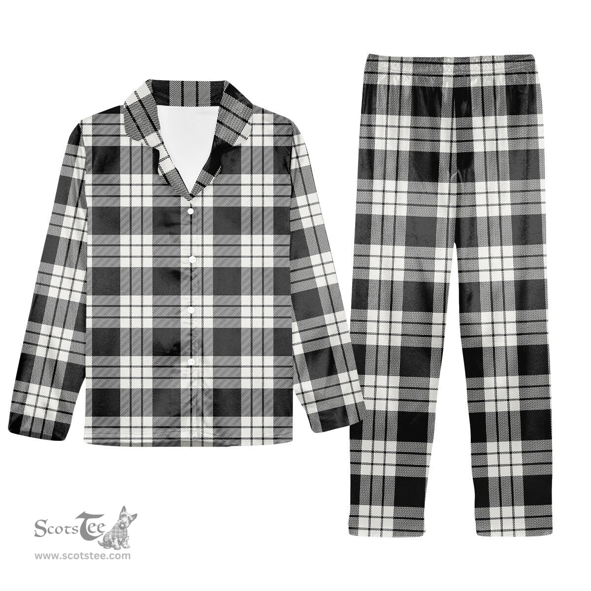 ScotsTee Shop Scottish McFarlane Black White Tartan Pajama Satin Velvet Flannel Pajama Set