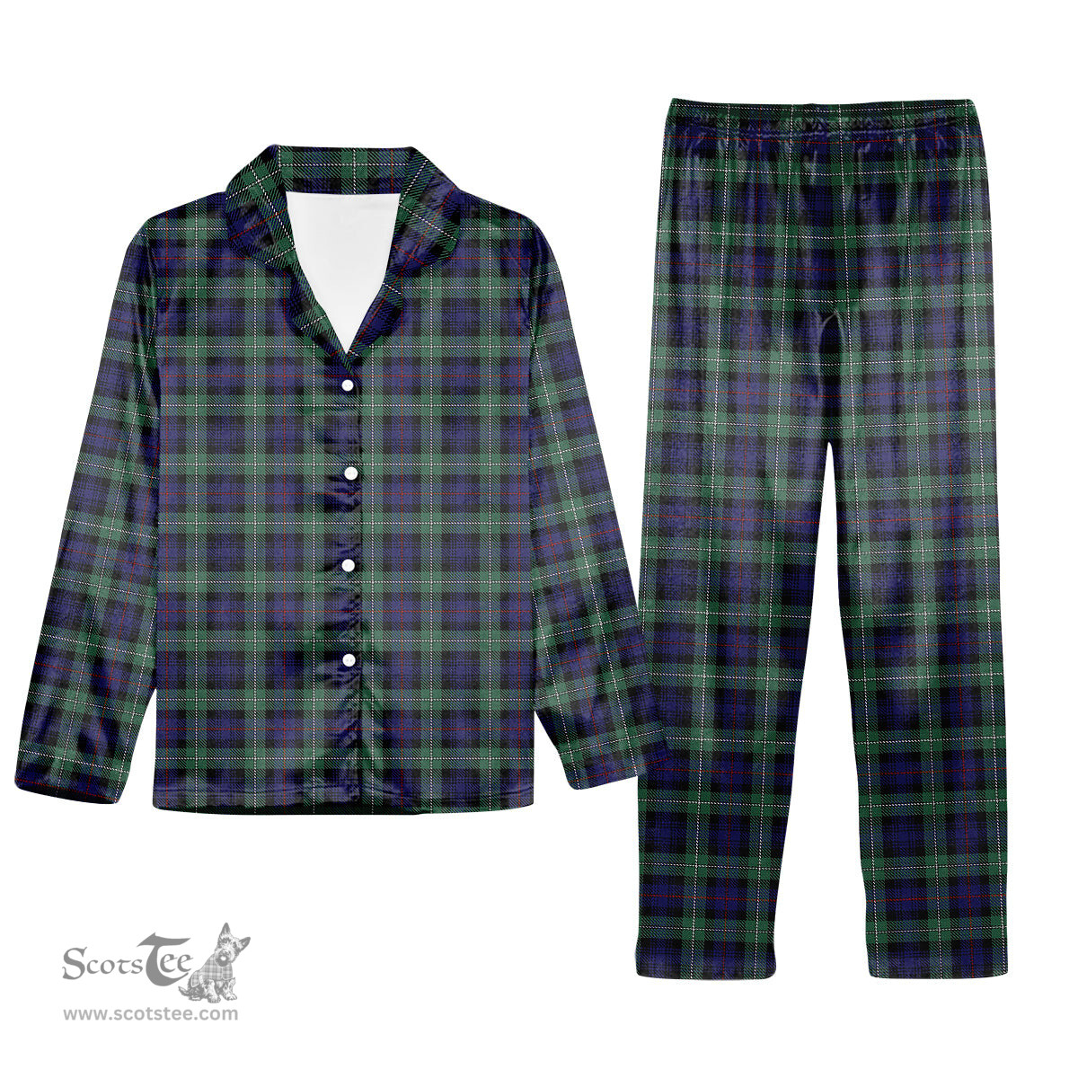 ScotsTee Shop Scottish McKenzie Hunting Green Tartan Pajama Satin Velvet Flannel Pajama Set