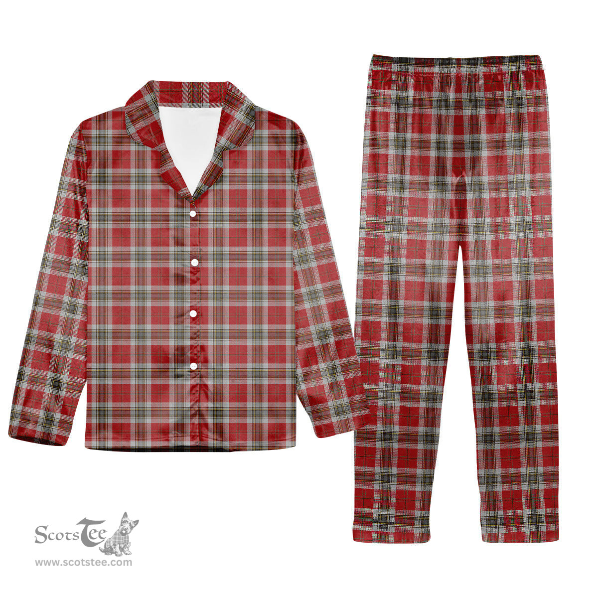 ScotsTee Shop Scottish McLean of Duart Dress Red Tartan Pajama Satin Velvet Flannel Pajama Set