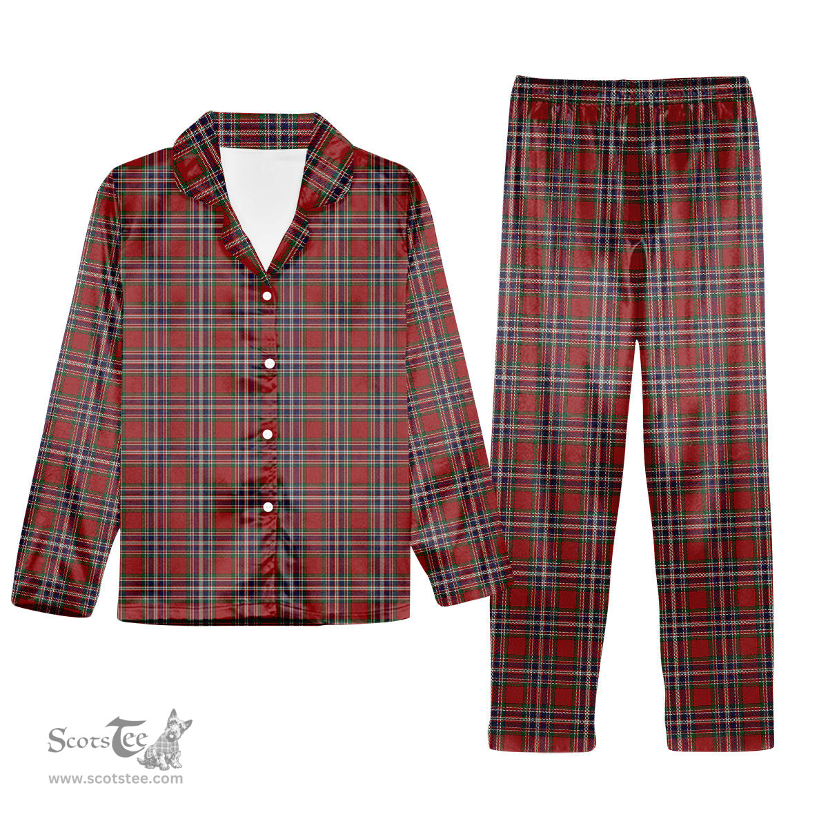 ScotsTee Shop Scottish McFarlane Red Tartan Pajama Satin Velvet Flannel Pajama Set