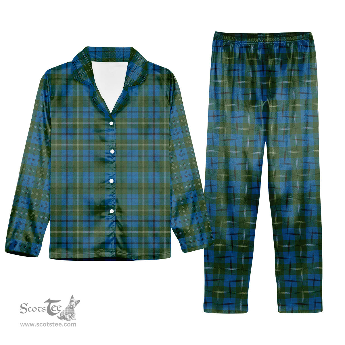 ScotsTee Shop Scottish Melville Two black lines Tartan Pajama Satin Velvet Flannel Pajama Set