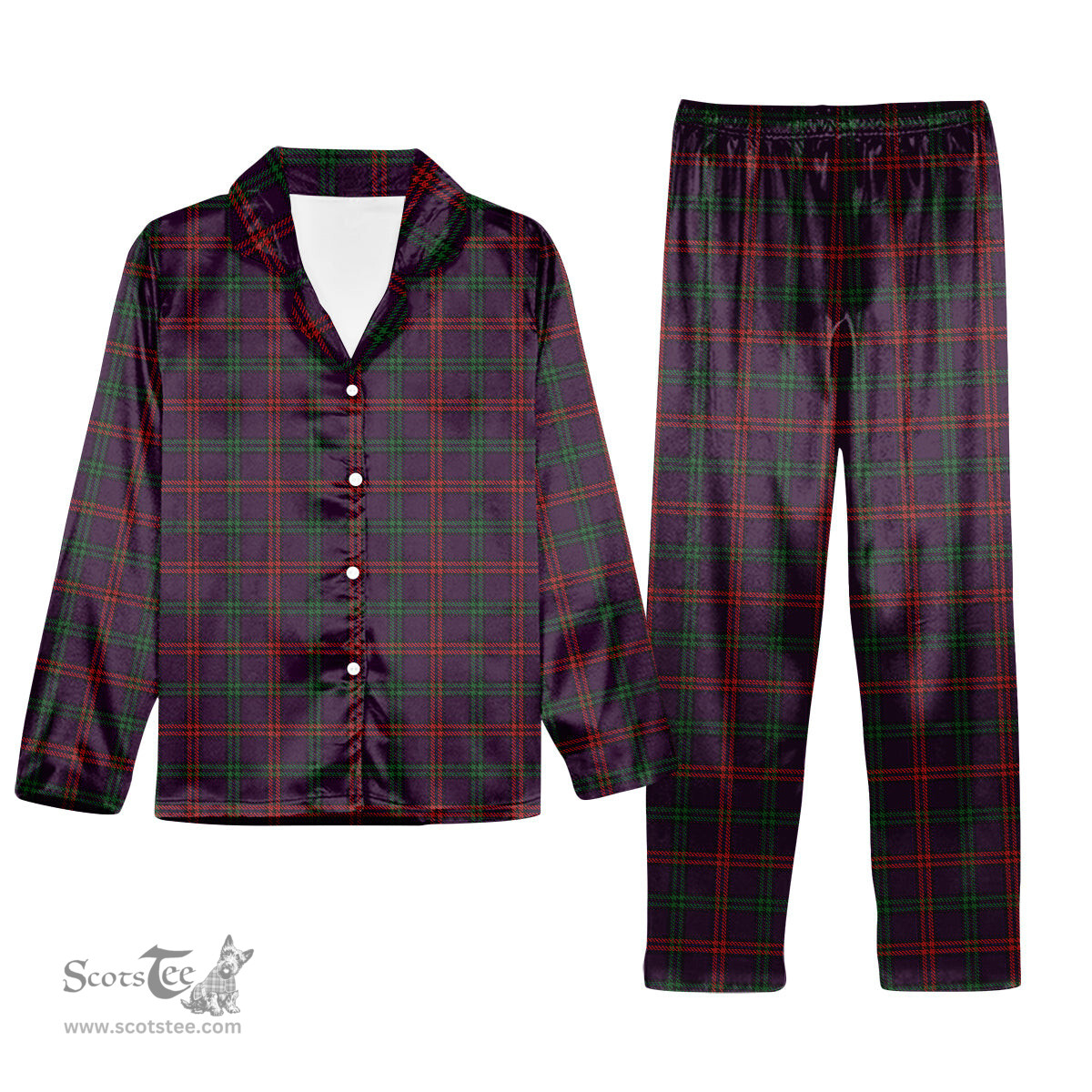 ScotsTee Shop Scottish Montgomrie or Montgomery of Eglinton Tartan Pajama Satin Velvet Flannel Pajama Set