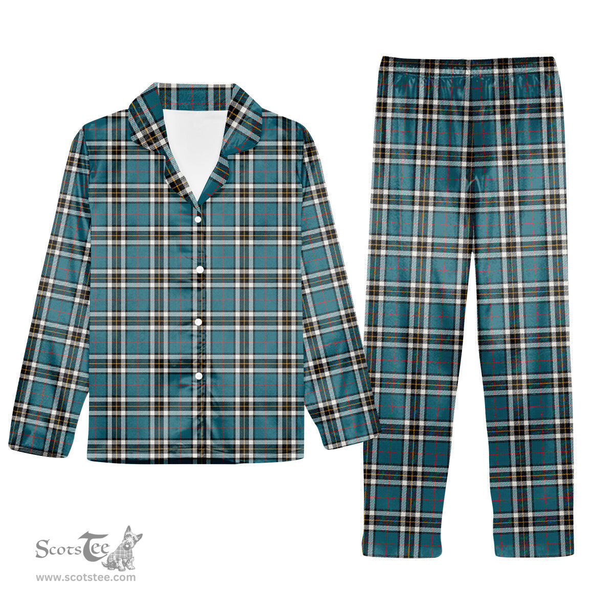 ScotsTee Shop Scottish McThomas Blue Ancient Tartan Pajama Satin Velvet Flannel Pajama Set