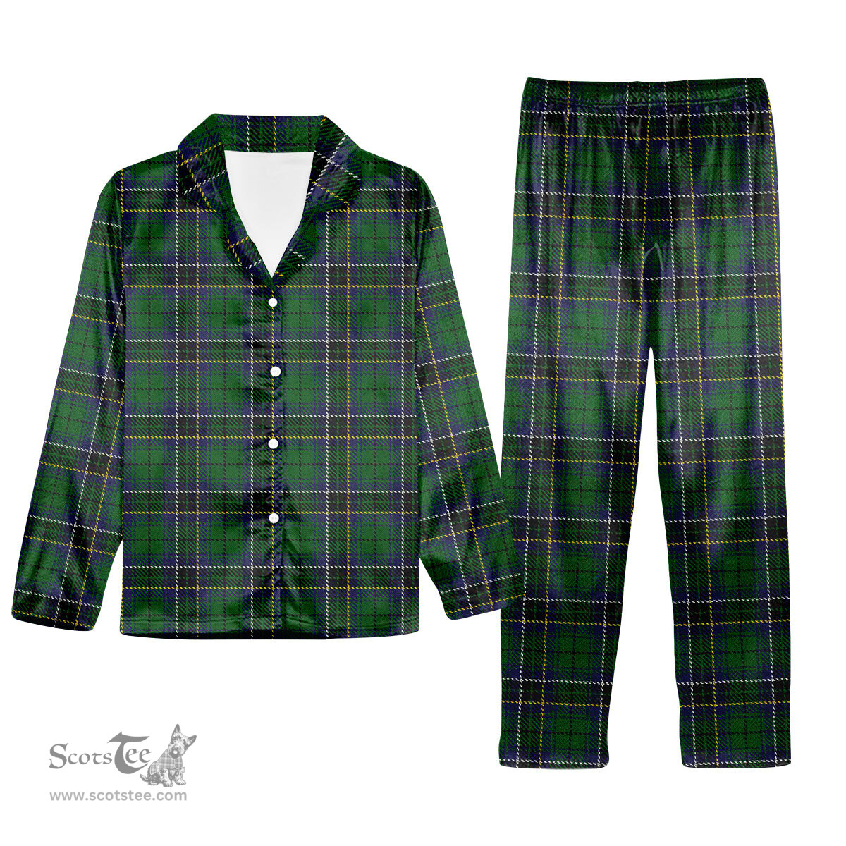 ScotsTee Shop Scottish MacAlpine 1906 Tartan Pajama Satin Velvet Flannel Pajama Set