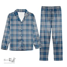 ScotsTee Shop Scottish Menzies Dress Blue and White Tartan Pajama Satin Velvet Flannel Pajama Set