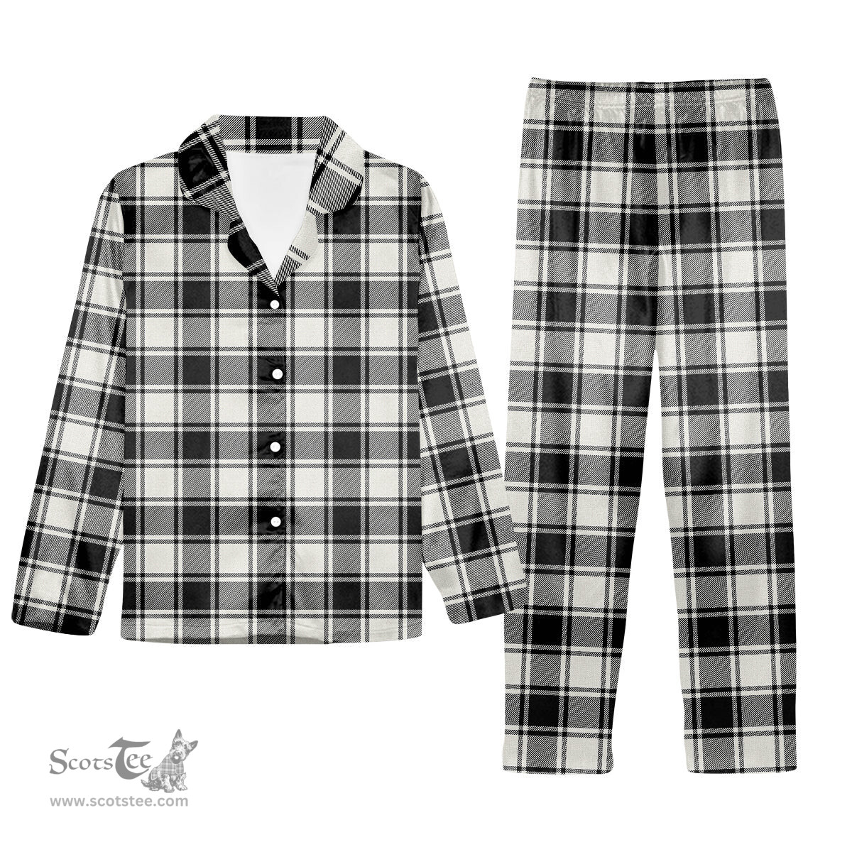ScotsTee Shop Scottish MacFie Black & White Ancient Tartan Pajama Satin Velvet Flannel Pajama Set