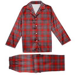 ScotsTee Shop Scottish MacFarlane Red Modern Tartan Pajama Satin Velvet Flannel Pajama Set