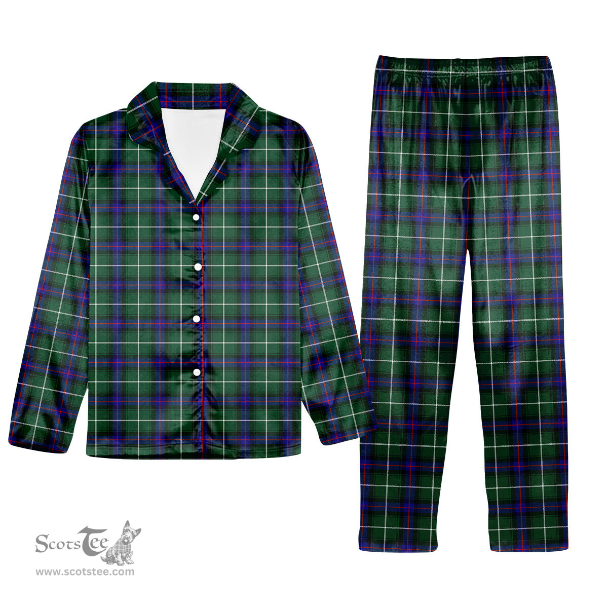ScotsTee Shop Scottish MacDonald of the Isles Hunting Modern Tartan Pajama Satin Velvet Flannel Pajama Set