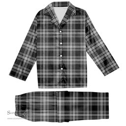 ScotsTee Shop Scottish Menzies Black and White Tartan Pajama Satin Velvet Flannel Pajama Set