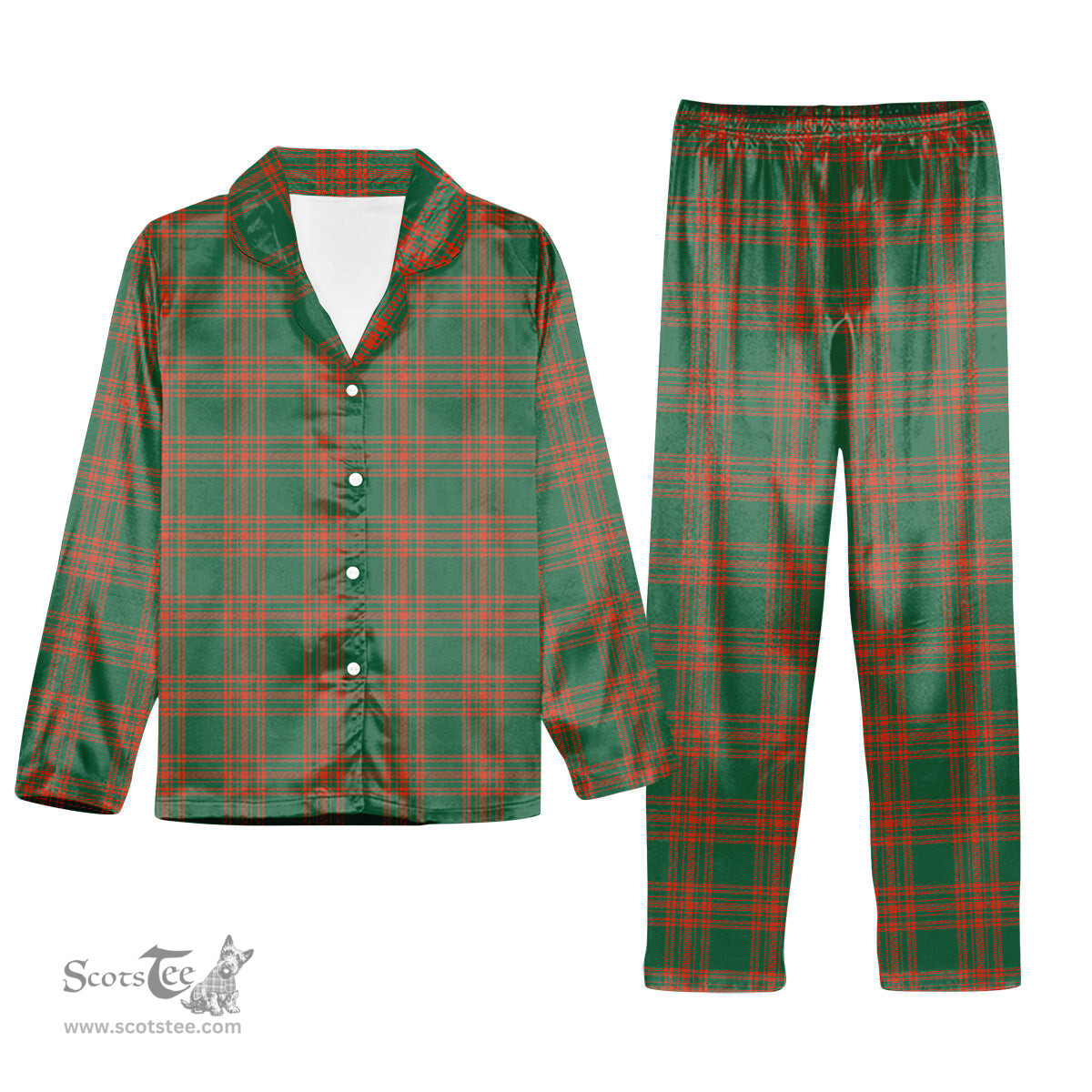 ScotsTee Shop Scottish Menzies Green Ancient Tartan Pajama Satin Velvet Flannel Pajama Set