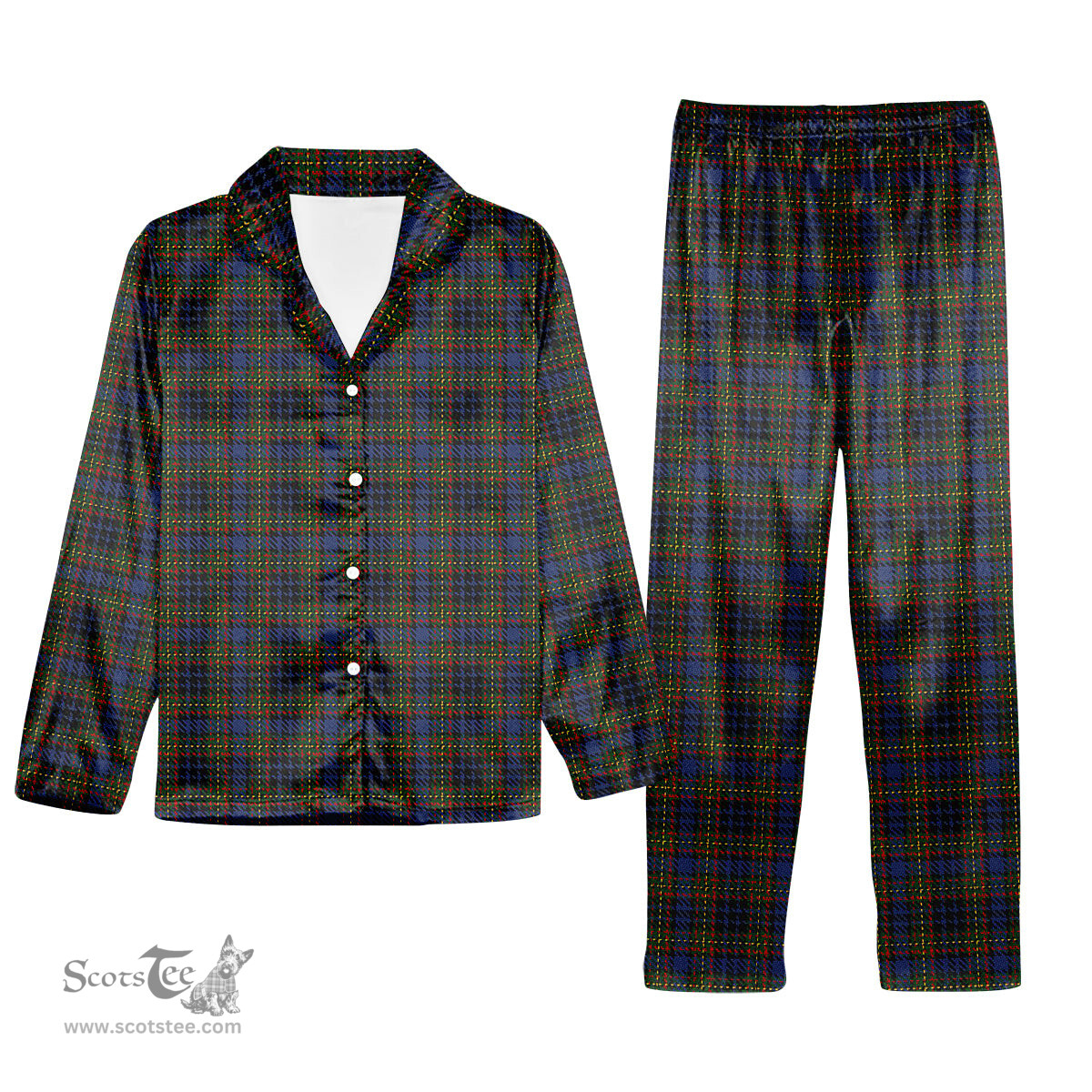 ScotsTee Shop Scottish MacClellan Tartan Pajama Satin Velvet Flannel Pajama Set