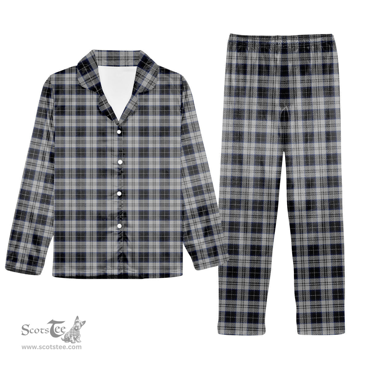 ScotsTee Shop Scottish Menzies Black Dress Tartan Pajama Satin Velvet Flannel Pajama Set