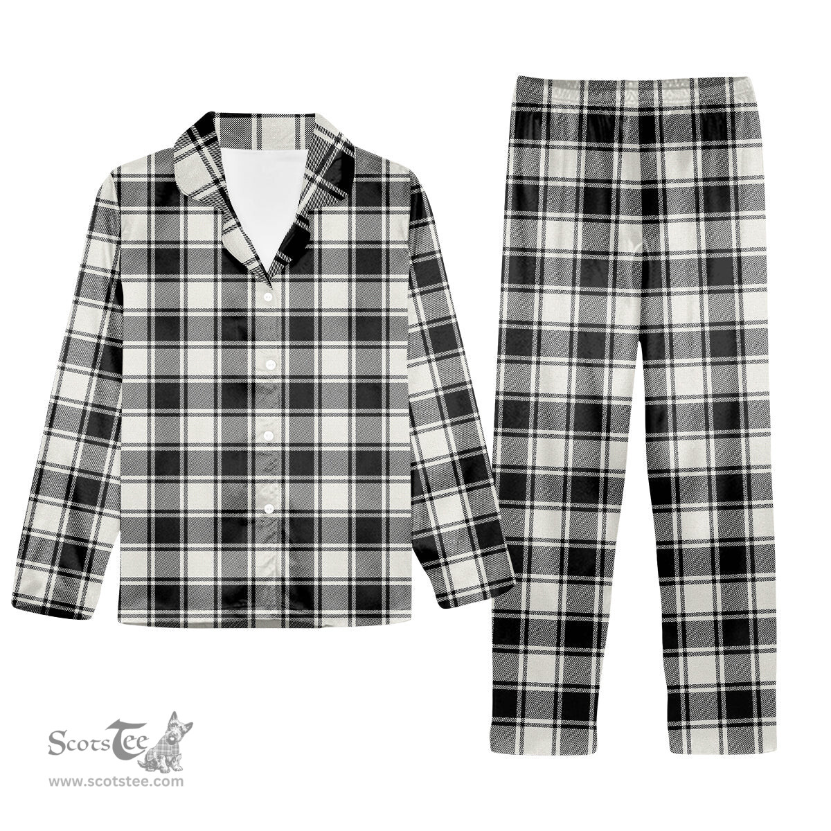 ScotsTee Shop Scottish MacFie Black & White Modern Tartan Pajama Satin Velvet Flannel Pajama Set