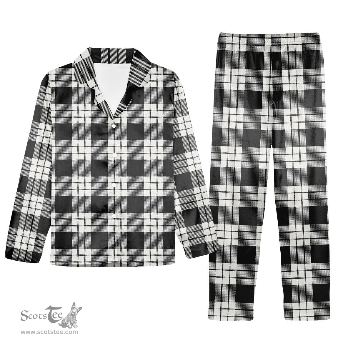 ScotsTee Shop Scottish MacFarlane Black White Tartan Pajama Satin Velvet Flannel Pajama Set