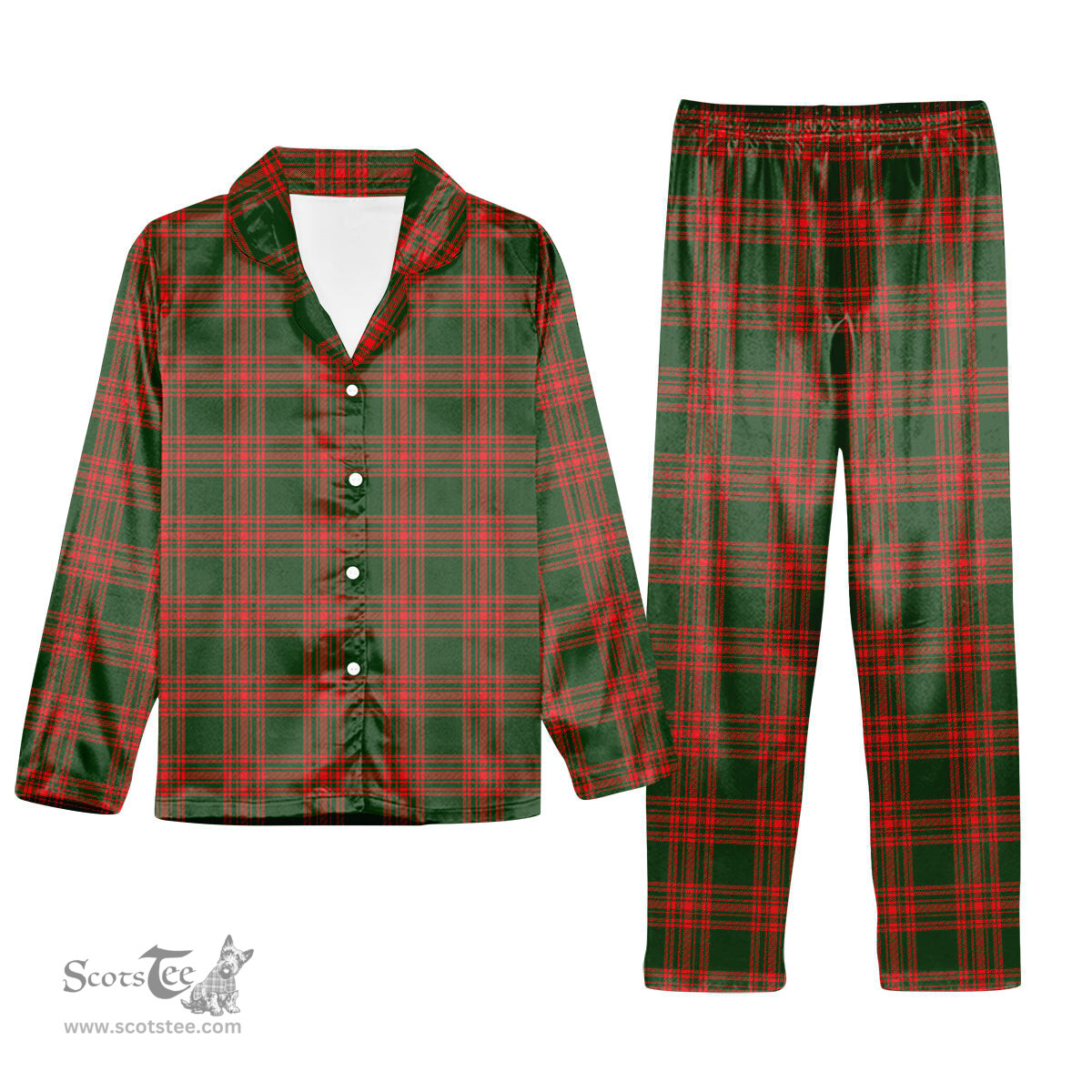 ScotsTee Shop Scottish Menzies Green Modern Tartan Pajama Satin Velvet Flannel Pajama Set